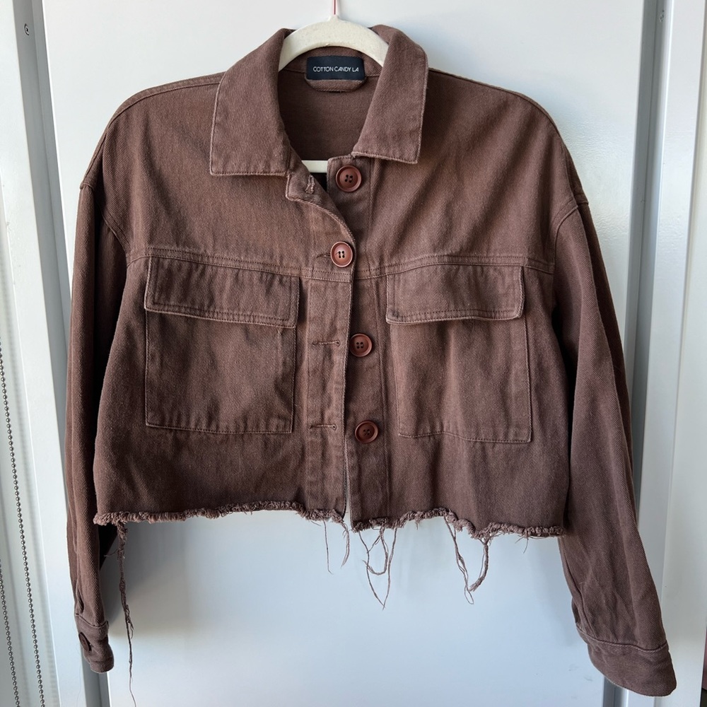 Raw Hem Cropped Brown Jacket